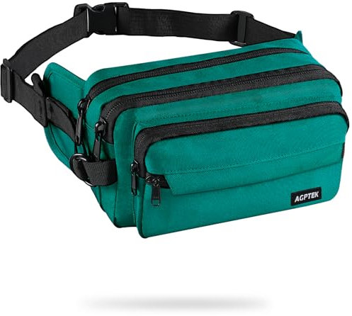 AGPTEK Bauchtasche für Herren und Damen, wasserdichte Gürteltasche mit 5 Einzelfächern, Hüfttaschen für Hundespaziergänge, Reise, Wanderung und Outdoor-Aktivität (Grün)