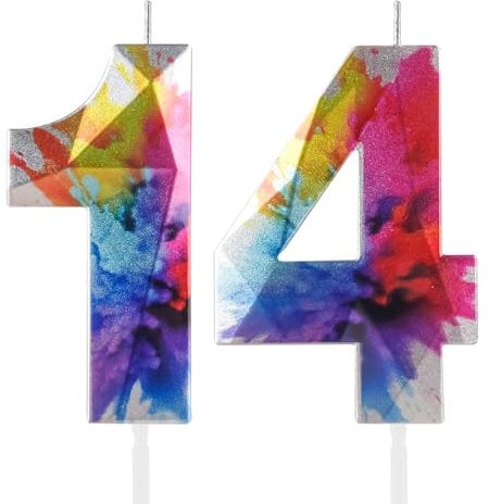 Colorful Graffiti Number 14 Candle, 14 Birthday Candle, Colorful Happy 14 Birthday Candles for Cake, Colorful Cake Topper Decorations for Boys Girls Colorful Sweet 14 Birthday Party Decorations