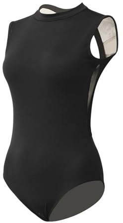 ZONABSQQ Ärmelloses Ballett-Trikot for Frauen, sexy rückenfreies Tanz-Trikot for Erwachsene, Ballett-Trikots mit Stehkragen, Ballett-Trikots for Damen(Black,S)