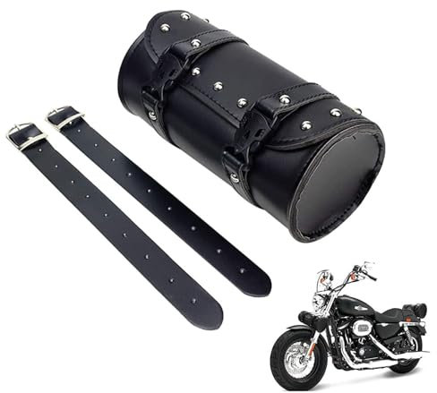 Borsa Moto Universale in Pelle Resistente – Portautensili da Sella con 2 Cinghie Regolabili per Deposito Moto, Bici e Scooter – Design Compatto Antipolvere e Impermeabile per Strumenti (Nero 21cm)