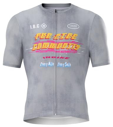 INBIKE Fahrradtrikot Herren Radtrikot Rennrad Mountainbike Trikot Fahrradbekleidung Sommer Kurzarm mit 3 Taschen Men's MTB Jesery Atmungsaktiv Elastisch UV-Protect Schnell Trocknend Hellgrau,XL