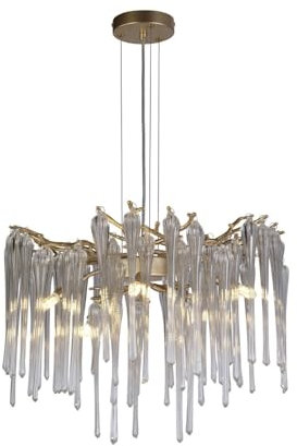 Searchlight Lighting Kronleuchter, 5 l, umwandelbar, Plaf Metall, goldfarben, matt, Glastropfen G9, 5 x 33 W, max. CL1, Durchmesser 50 cm, Höhe 1 m, Heritage