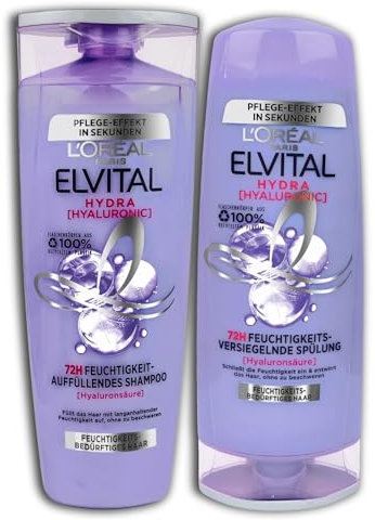 2 teiliges Haarpflege Set Elvital Shampoo + Spülung Hydra Hyaluron Feuchtigkeitsspendend 300 +250ml