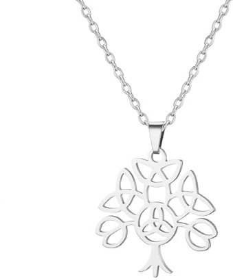 Amaxer Yggdrasill Collana da donna con albero della vita, triquetra, nodo celtico, albero della vita, collana a catena (Argento)