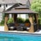 COSTWAY Gazebo da Giardino 3,5 x 3 m Hardtop Doppio Tetto, Gazebo in Metallo Zincato e Alluminio Effetto Legno con Zanzariera e 4 Teli Laterali, Gazebo Hardtop per Terrazza e Giardino, Marrone