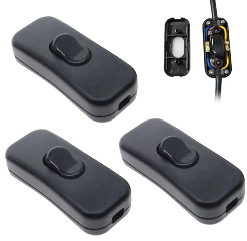 3-Pack Inline Lamp Cord Switches – Black Inline On/Off Toggle Switch for Table Lamps, DIY Lighting Projects, Replacement Electrical Cord Switch – Compact, Easy-Wire Design