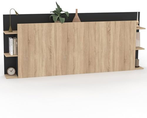 IDMarket - Tête de lit sur Pied CIRI pour lit 140 et 160 cm avec rangements Bois et Noir