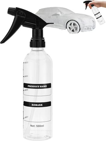 Empty Spray Bottles, 500ml Adjustable Mist Dispenser, Refillable Container for Car Detailing, Washer, BBQ Cleaning, Lawn Care, Garden Plants, Outdoor, Household, Portable Use