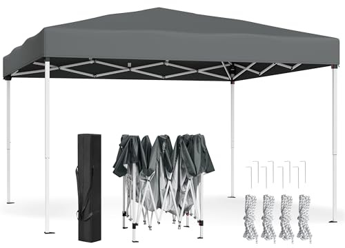 SONGMICS Gazebo 3m x 3m, Pop Up Gazebo, UPF 50+ UV Protection, Drizzle-Resistant Folding Canopy Tent, Portable Outdoor Shade Tent with Carry Bag, for Garden, Patio, Market, Dark Grey GCT102GZ01