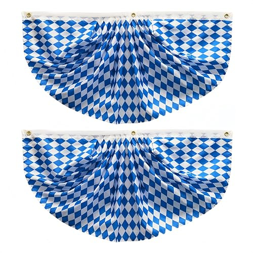Oktoberfest Fächerfahnen, Bayrisch Blau-Weiß Karo Muster, 45x90 cm, 2er Set, Outdoor Dekorationen für Biergarten und Festveranstaltungen (Blau)