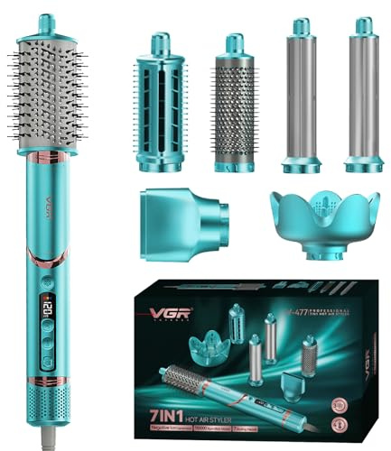 VGR 477 7 in 1 Heißluft Multi-Styler mit LED Display, BLDC Motor 110000RPM | 4 Temperatur & 3 Geschwindigkeitsstufen, Ionentechnologie, 360° Drehkabel, 1200–1400W Haartrockner & Lockenstab Set