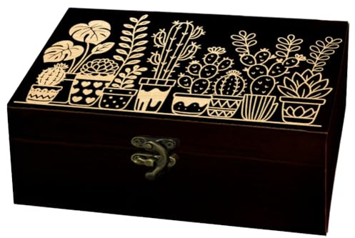 arricraft 1 caja de almacenamiento conmemorativa de madera, caja rectangular de cactus Monstera para almacenamiento de joyas de aniversario (9.45 x 5.51 x 3.54 pulgadas)