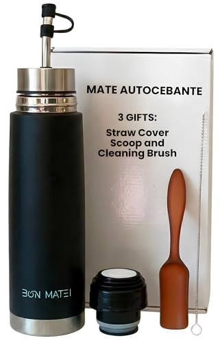 BONMATEI NEW Premium Automate – Self-Serving Stainless Steel Mate Bottle 16.9 fl oz | 2-in-1 Thermal Mate Cup with Built-in Bombilla | Keeps Drinks Hot or Cold | Ready to use (Black w/a)
