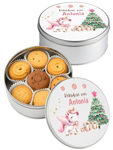 Kidsmood - Keksdose aus Metall – Personalisierte Weihnachtsdose zum Befüllen | Lebensmittelechte Gebäckdose mit Deckel | Tolle Gadgets zum Keksbacken für Plätzchen, Kekse & Weihnachtsgebäck