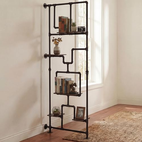 Mendler Raumteiler mit Regal HWC-P10, Wohnregal Ablageregal, Industrial Metall Melamin MVG 203x80x20cm - Dunkelbraun