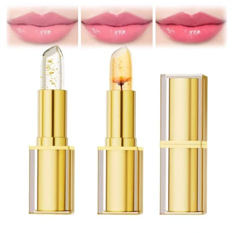 Farbwechselnder Lipgloss, PH-regulierender Lippenstift Mit Goldfolie, Goldkristallfester Klarer Lippenstift, Der Die Farbe Für Frauen Ändert, Lang Anhaltender Feuchtigkeitsspendender (Glod + Blume)