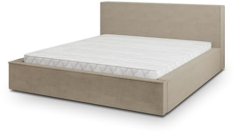 Masseno Polsterbett CELORA P 200x200 cm, Doppelbett, Bettkasten, Stauraum, Lattenrost Und Kopfteil - Beige, POSO 02