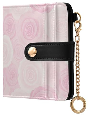 Yuiboo Petit portefeuille pliable pour femme avec fermeture éclair et poche pour pièces de monnaie pour voyage quotidien Motif cœurs, Imprimé rose pâle, one size, Art déco