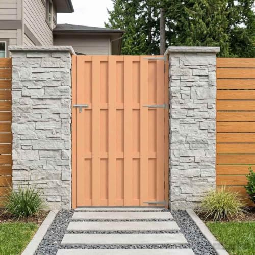 Ziaphsol Puerta de jardín WPC y aluminio marrón 100 x 180 cm, puerta corredera para valla y parcela, con cerradura deslizante opaca para exteriores