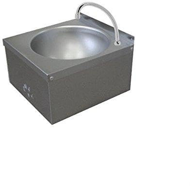 Lavamani inox a parete completo di comando a ginocchio e bocca erogazione girevole. Cm. 40x40x17H.