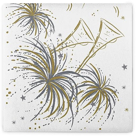 Sovie HOME Serviette Silvester Silber-Gold aus Linclass® Airlaid, Einweg Silvesterserviette stofähnlich, ideal für Silvester Neujahr Party, 40x40 cm, 12 Stück