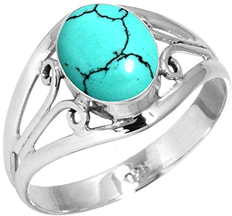 Jeweloporium 925 Silber Ringe für Frauen Größe 54(17.2) Blau Türkis Edelstein Solitär Silber Ringe Geburtstag Geschenk Kostüm Schmuck