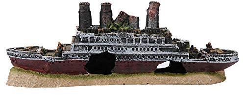 Pssopp Aquarium Schiffswrack Harz Aquarium Ornament Versenkt Schiffs Wrack Deko Aquarium Boot Höhle Wrack Dekoration Schiff für Aquarium, 27 x 9,5 x 5,2 cm