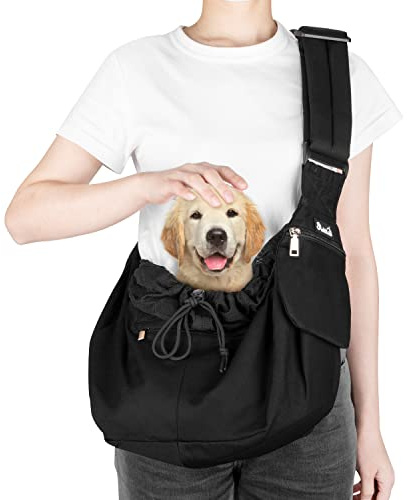 Nasjac Tragetasche Hund, Wasserdicht Hundetragetuch mit Bodenstützen Komfortable hundetasche mit Verstellbarem Gepolstertem Schultergurt und Reißverschlusstasche für klein Hunde Katzen im Freien