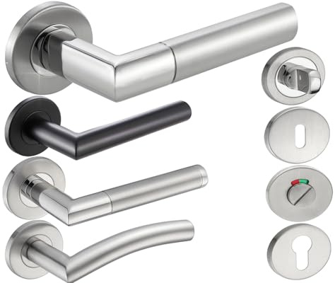 Stahlia Türbeschlag Edelstahl Drückergarnitur ELLA Zimmertür Türgriff |PZ - Profilzylinder | Edelstahl gebürstet | Türklinke für Türstärke 20 – 47 mm | 1 Garnitur mit Befestigungsmaterial