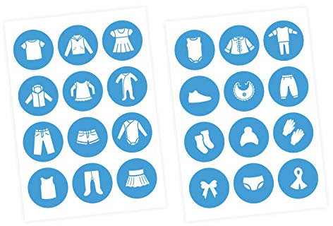 Möbelaufkleber Ordnungssticker für Kleidung weiß/blau - Möbelfolie Kinderzimmer, Kleiderschrank, Ordnung lernen, Aufbewahrung, Ordnungssystem
