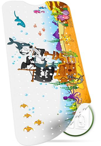 SilverRack Kinder Badewannenmatte 100x40 cm (Piraten Motiv - RECHTS) - Antirutschmatte Badewanne BPA frei für Kinder und Babys - Duschmatte schimmelresistent - Bedruckte Badematte
