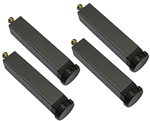 Lot de 4 Pieds de Lit Reglable Tube Carré Acier Pied Sommier Pattes de Meuble Jambe à un Trou Pieds de Support De Lit Accessoires pour Cadre De Lit avec Vis,Gris(25cm)