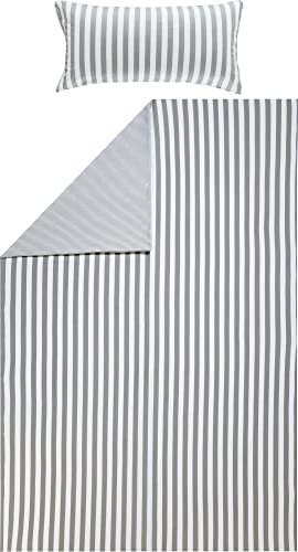 Erwin Müller Wende-Bettwäsche, Bettbezug, Kissenbezug Single-Jersey Streifen Silber-weiß Größe 40x80 cm / 200x220 cm - temperaturausgleichend, formstabil, pflegeleicht, mit Reißverschluss