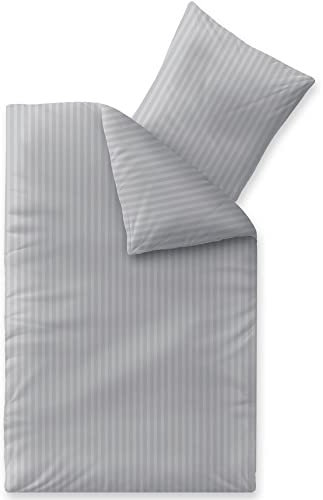 aqua-textil Nele Damast Hotel Bettwäsche Garnitur Doppelpack 155x220 mit Kissenbezug 80x80 hellgrau Baumwolle Satin