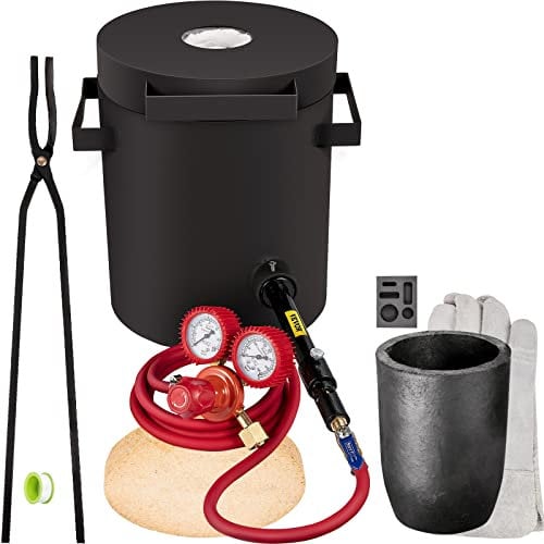VEVOR Forge à Gaz Propane Four de Fusion 76,8 kW·h avec Creuset Graphite 4 kg, Four de Fusion de Métaux 1350℃ Chauffage Rapide Efficace avec Brûleur à Gaz pour Fondre Cuivre Or Argent Aluminium Zinc
