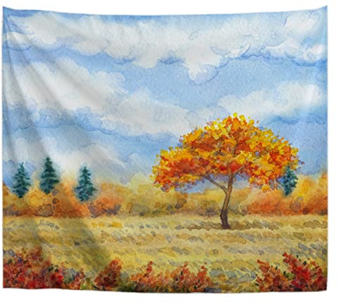 A.Monamour Wandteppiche Wanddekor Aquarellmalerei Orangenbäume Im Herbstwald Bild Stoff Wandtuch Wandbehang Wandkunst Wandbilder für Schlafzimmer Schlafsaal Wohnzimmer 180x200cm