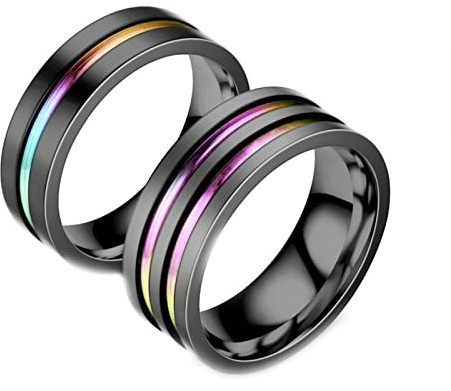 Daesar Hochzeit Ringe Schwarz mit Wunschgravur, Verlobungsringe Edelstahl ohne Stein Poliert Bandringe Paarringe für Sie und Ihn