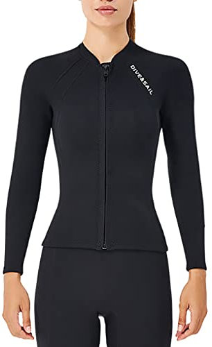 ICDKOYK DIVE SAIL 2MM Wetsuit Tops Neoprene Long Sleeve Wetsuits Swimsuit Large Size Surf Suit for Water Aerobics Snorkeling,Black women,M