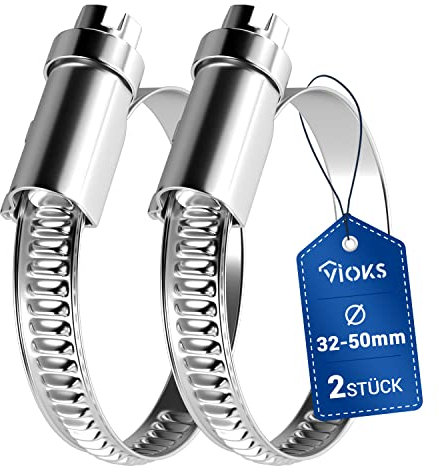 VIOKS Schlauchschellen Schellen SET 2x 32-50mmØ Schlauchschellen Chromstahl W2 / Schellen Poolschlauch/Schlauch Schelle/Schelle Waschmaschinenschlauch/Schlauchschelle Waschmaschine