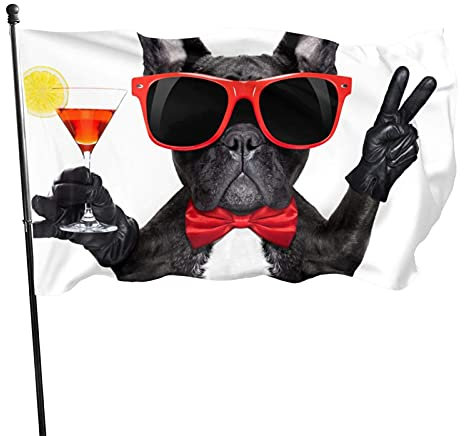 Bannerfahnen Französische Bulldogge Hält Martini Cocktail Bereit Bauernhof Flaggen Lustige Fahne Langlebig Flaggen Mit Öse Für Garten, Partys, Bauernhaus, 90X150Cm