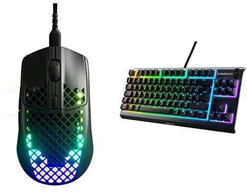 SteelSeries Aerox 3 Onyx (2022) - Souris de Jeu Super légère - Capteur Optique TrueMove Core de 8 500 CPI - 59 g & Apex 3 TKL RVB Clavier Gaming - Facteur de Forme Esports Compact sans Pavé Numérique