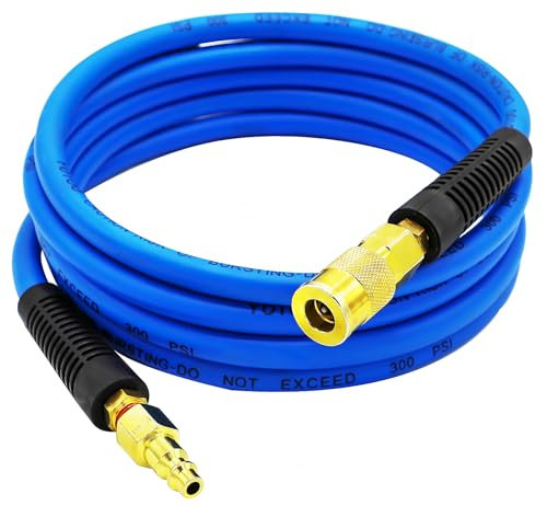 YOTOO Hybrid Lead-In Air Hose, 1/4x10' Air Compressor Hose, 300 PSI, Heavy Duty, Lightweight, Kink Resistant, All-Weather Flexibility, Blue