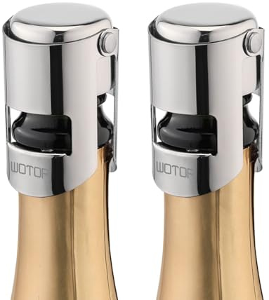 WOTOR 2 Stück Sektverschluss Edelstahl Sektflaschenverschluß Wiederverwendbar Champagner Verschluss sektverschluss Flaschenverschluss Auslaufsicher hält frisch (Silber)