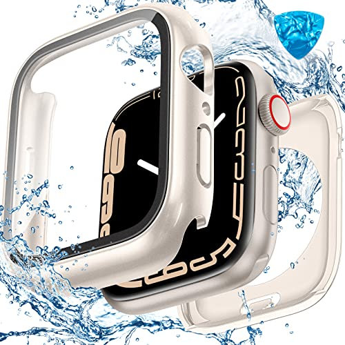 HWeggo Funda para Apple Watch Series 6 5 4 SE 40mm Funda Protector de Pantalla Vidrio Templado, Cobertura Completa Claridad Dura Iwatch Estuche,Parachoques Delantero y Trasero, Anti-Rasguños,Starlight