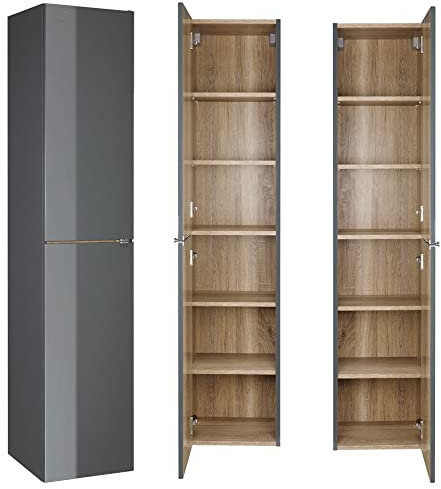 Lomadox Badezimmer Hochschrank 35 cm breit, Hochglanz grau, Seitenschrank Wäscheschrank, B/H/T: 35/1603/35,2 cm