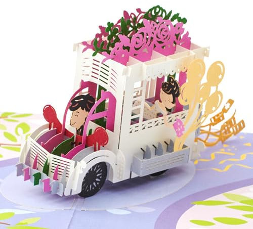 Magic Moments® Hochzeitsauto Pop Up Karte - Schöne 3D Glückwunschkarte mit Umschlag für Brautpaar zur Trauung, Hochzeit - Geldgeschenk für Hochzeitsreise - Hochzeitseinladungskarte