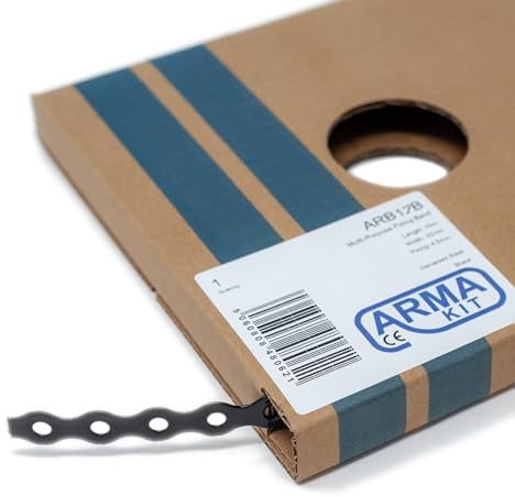 ArmaKit Galvanised Steel Band Metal Fixing Strap with Perforated Holes, Builders All Round Band 10 Meter Roll (17mm Black)