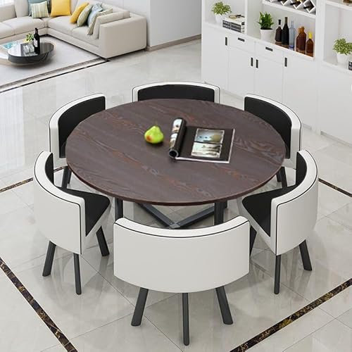 EYEWEB Rund Esstisch mit 6 Stühlen Set, Konferenztisch Schreibtisch Couchtisch mit Stühlen Küchentisch Set,Freizeittisch Besprechungstis Dining Table Set(Schwarz)