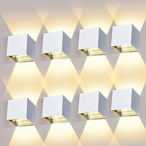 ledmo 8 Stücke 12W LED Wandleuchten Innen Auf und ab Einstellbarer Abstrahlwinkel Wandlampen Aussen Weiss 3000K Warmweiß Außenwandleuchte IP65 Wasserdichte