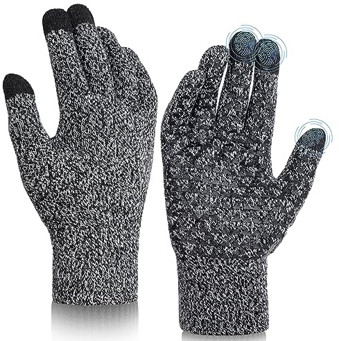 Wmcaps Winterhandschuhe für Herren und Damen, Touchscreen-Handschuhe, Thermo-Wollfutter, Anti-Rutsch-Silikon-Gel, elastisches Bündchen-Strickmaterial, Laufen, Radfahren, Wandern, Reiten, Fahren